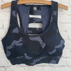 90 Degrees Black & Blue Camo Sports Bra Removable Cups Medium